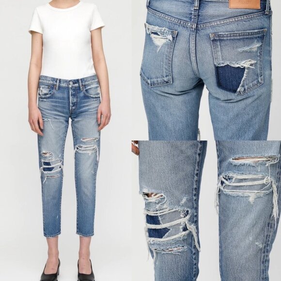 NEW Moussy Vintage Japanese Denim Distressed Straight Blue‎ Jeans Size 26 Button - Picture 2 of 16
